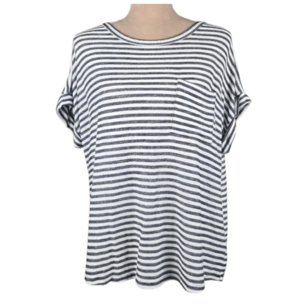3rd + Malt Striped Boxy Cut Short Sleeve Tee Blue White Size XL